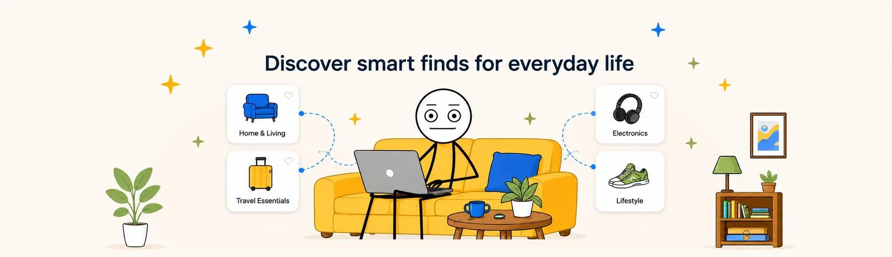 Discover smart finds for everyday life: our mascot shopping from his sofa across home, electronics, travel and lifestyle